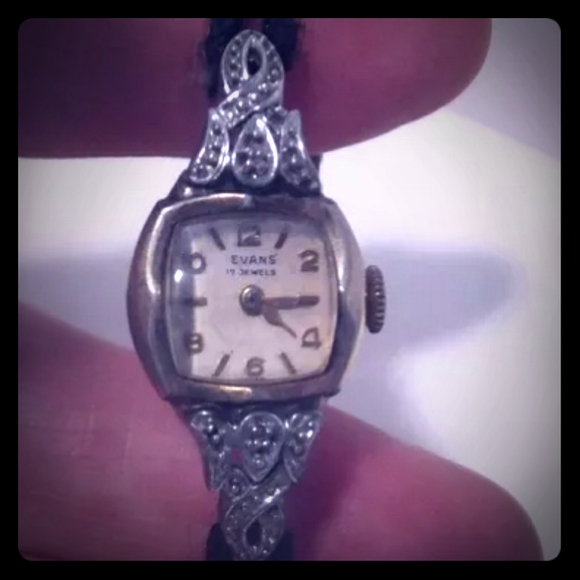 evans Accessories - 1920's EVANS Wind Up Ladies Diamond 10k rgp Watch